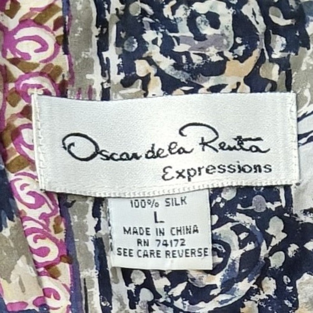VTG Oscar de la Renta Womens L Silk Sleeveless Button Blouse Geometric - Picture 3 of 7